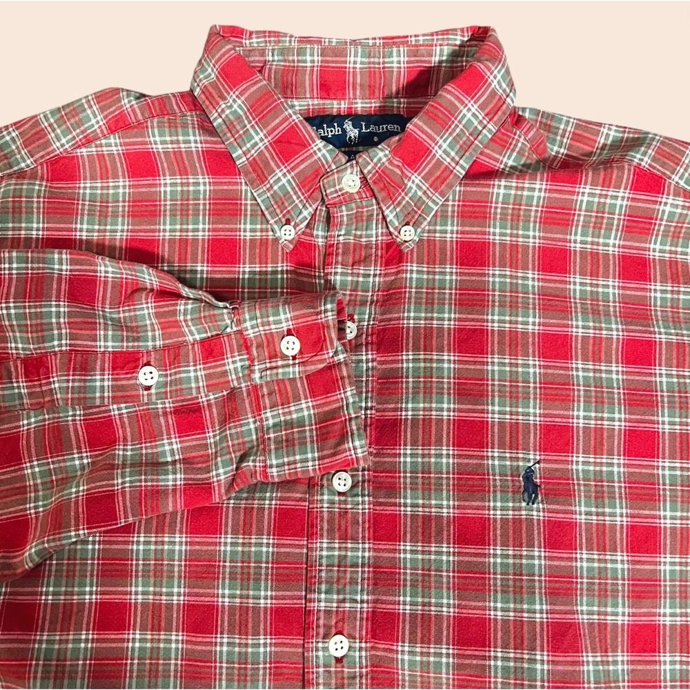 Vintage Ralph Lauren Blake Oxford Button Down Shirt Men's XL Red Check Plaid